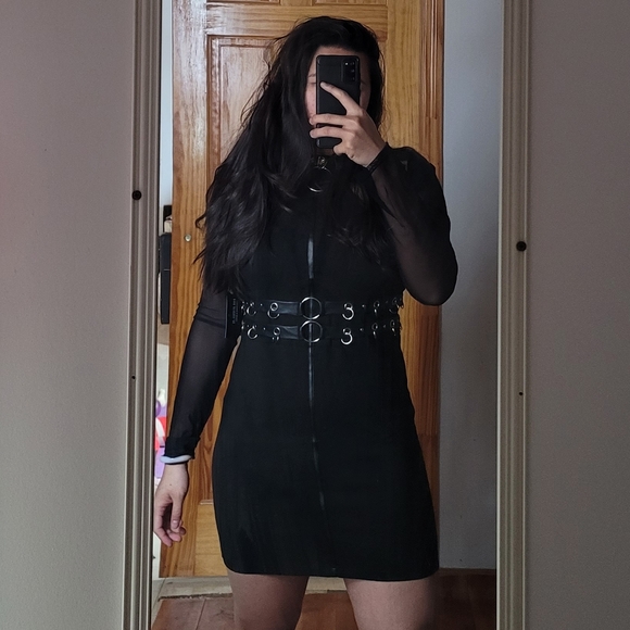 Restyle goth gothic emo chain choker full zip up mesh long sleeve dress - Picture 2 of 4